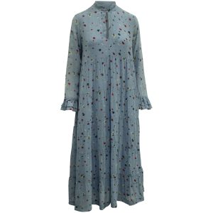 Ganni Kleid – Blumenmuster, Maxi, Pulver, Blau, Viskose, 7765048426556
