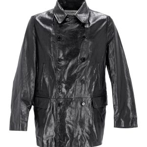 Dolce & Gabbana Mantel – zweireihig, Schwarz, Leder, 7748704895036