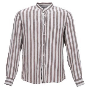 Brunello Cucinelli Hemd – Streifenmuster, Weiß, Leinen, 7748700995644