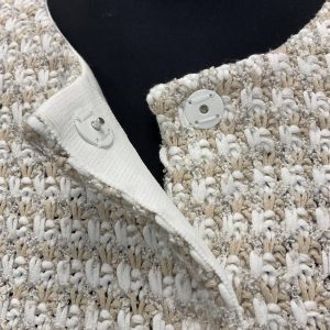Strickjacke – Hellbraun, Weiß, Tweed, Baumwolle, Mehrfarbig