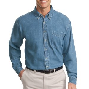 Port Authority Herren-Hemd – Langgröße, Langarm, Denim, TLS600