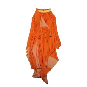 Kleid – plissiert, Kordelzug, Orange