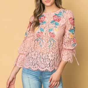 Top – mit Stickerei, mit Spitze
