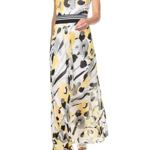 Kleid – bedruckt, Midi, Gelb, Blumenmuster