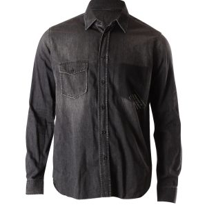 Saint Laurent Hemd – ausgefranster Saum, Knopfleiste vorne, Grau, Baumwolle, Denim, 7748734779452