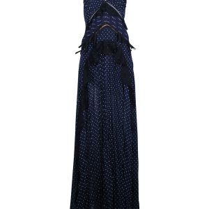 Self-Portrait Kleid – Punktmuster, bedruckt, Maxi, Marineblau, Blau, Polyester, 7748715905084