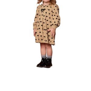 Mädchen-Kleid – Herzmotiv, Braun, Schwarz, Herzmotiv