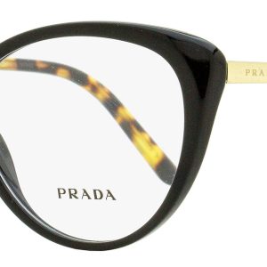 Prada Damen-Brille – Katzenaugenform, VPR06W, 1AB1O1, Schwarz, Gold, 53mm