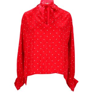 Maje Hemd – Punktmuster, Schleife, Rot, Viskose, 7748765712444