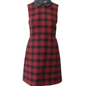 Valentino Kleid – Rot, ärmellos, Karomuster, Mini, Rot, Wolle