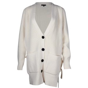 Proenza Schouler Strickjacke – V-Ausschnitt, gerippt, gestrickt, Sahne, Wolle, 7703677894716