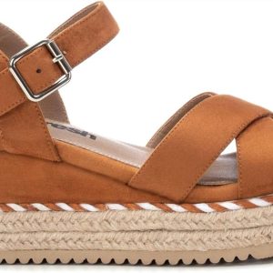 Damen – Veloursleder – Keilsandalen – Camel – 7704783716412