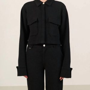 Bluse – Mondmotiv, klassisch, kurz, Schwarz