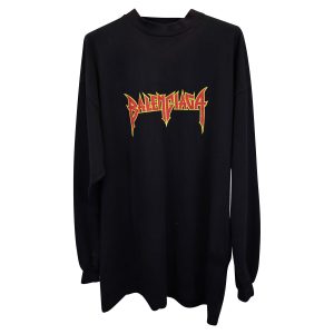 Balenciaga Sweatshirt – Metall, Logo, Used-Effekt, Schwarz, Baumwolle, 7733752037436