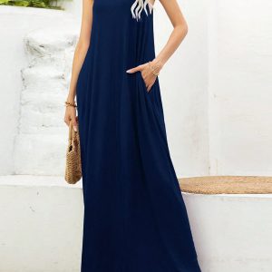 Trägertop – V-Ausschnitt, Maxi, Kleid, Taschen