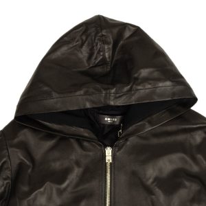 Kapuzenpullover – Schwarz, Leder