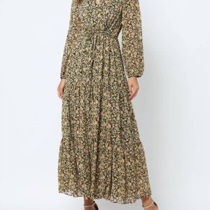 Kleid – Blumenmuster, Chiffon, Schwarz