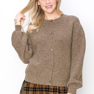 Strickjacke – gerippt, gestrickt, Taupe, 7832931369020