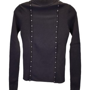Valentino Pullover – Rot, Rollkragen, mit Nieten, Schwarz, Viskose, 7748658495548