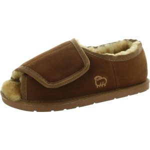 Pantoletten – Fleece, gefüttert, Veloursleder, Hausschuhe