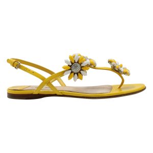 Miu Miu – verziert – flache Sandalen – Gelb – Leder – 7703708106812
