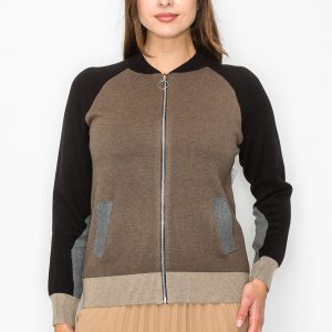 Jacke – Colorblock, Taupe, gestrickt, 7833031508028