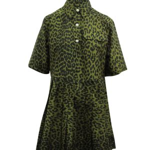 Ganni Kleid – knusprig, Jacquard, Knopfleiste vorne, Grün, Polyester, 7766519742524