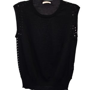 Chloé Top – Lochstickerei, ärmellos, gestrickt, Schwarz, Kaschmir, 7748650565692