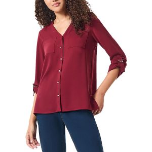 Top – V-Ausschnitt, Chiffon, mit Knopfleiste