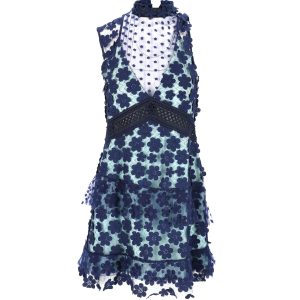 Self-Portrait Kleid – ärmellos, gerüscht, Blau, Polyester, 7766492184636