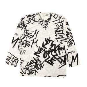T-Shirt – Weiß, Grafikmotiv, Jersey, Langarm