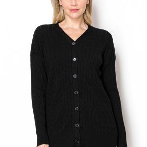 Strickjacke – klassisch, Schwarz, Zopfstrick, 7832968069180