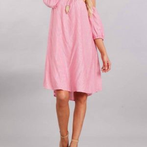 Kleid – Streifenmuster, schulterfrei, Rosa, 7764883996732