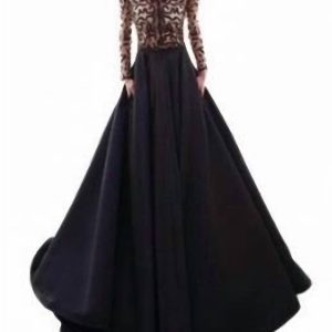 Kleid – Langarm, Mesh, Schwarz, 7704787157052