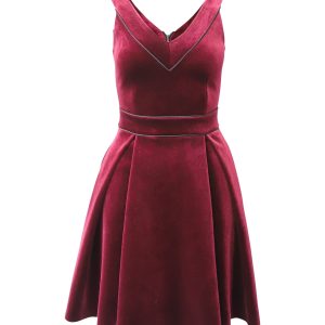 Maje Kleid – ärmellos, V-Ausschnitt, Mini, Rot, Samt