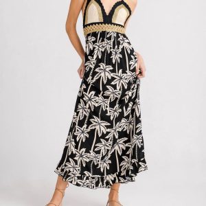 Kleid – gehäkelt, Maxi, Schwarz