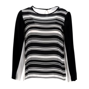 Sandro Top – Streifenmuster, Schwarz, Weiß, Seide, 7748642930748