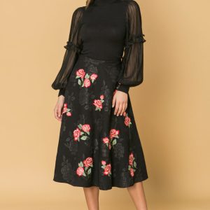 Rock – Rosa, mit Stickerei, Midi