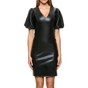 Kleid – unifarben, Kunstleder, Mini