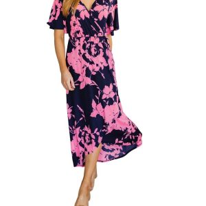Cheer Me Up Maxikleid mit Blumenmuster – Marineblau/Rosa