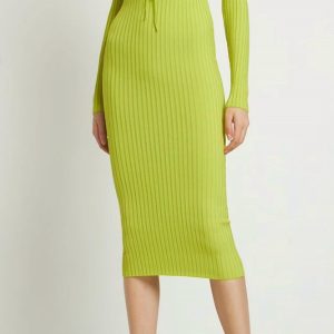 Kleid – Rippstrick, Midi, Limettengrün