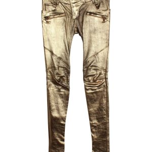 Balmain Hose – eng anliegend, Gold, Lammleder, Leder, 7703698210876