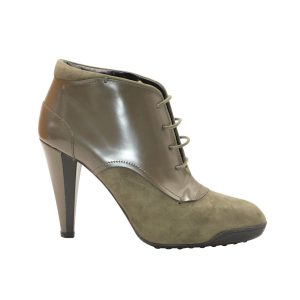 Tod's Stiefel – mit Schnürung, hoher Absatz, Olivgrün, Veloursleder, Leder, 7748696965180