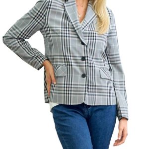 Blazer – Karomuster, Streifenmuster, Futter, Elfenbein, Schwarz, 7832106467388