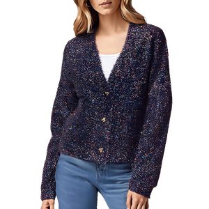 Strickjacke – Metallic-Optik, Nylon, Pullover