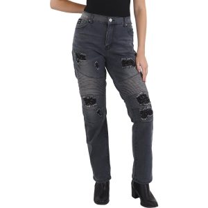 Hose – Used-Effekt, hoher Bund, gerades Bein