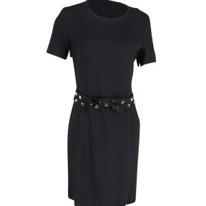 Moschino Gürtel – mit Nieten, Schleife, Mini, Kleid, Schwarz, Polyester