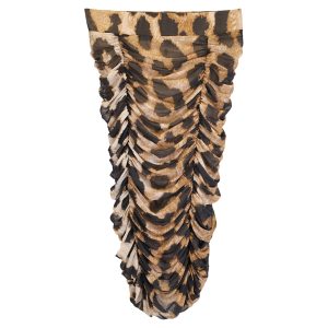 Ganni Rock – gerafft, Leopardenmuster, Midi, Mesh, Braun, Polyester, 7833197150268