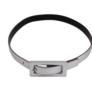 Saint Laurent Gürtel – SS15, Metallic-Optik, Silber, Leder, 7766522593340