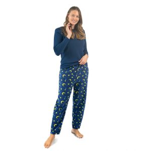 Damen-Top – Baumwolle, Fleece, Hose, Schlafanzug, Mondmotiv
